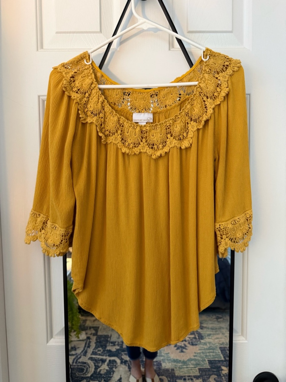 Westport Mustard Crochet-Trim Peasant Blouse